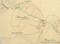 Výřez z Anneisova plánu (r. 1779) zobrazuje Moravskou Ostravu s opevněním včetně bran. Převzato z Brosch O., Povodí Odry, Český Těšín 2005, s. 80. Originál uložen v Archivu města Ostravy.